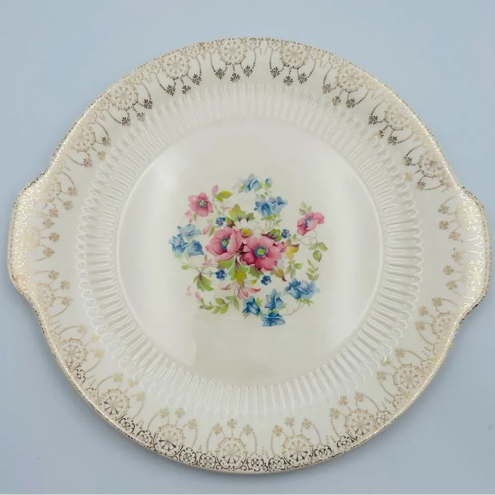 Royal China Cake Plate Sebring Ohio VTG 1960s Serving Platter Decorative Dish